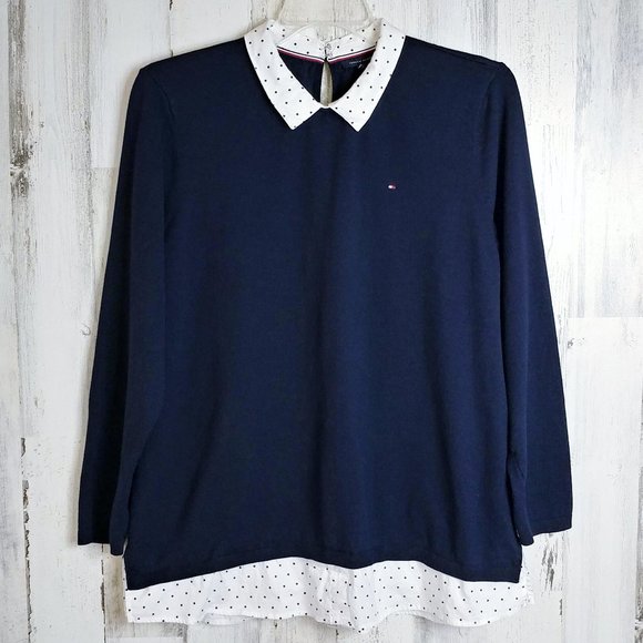 layered look sweater with collar